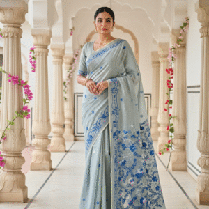 Neel-Varnika : Hand embroidered silk cotton Tripura saree
