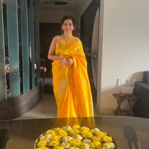 SuryaValli ☀️ Banarasi Pure Silk Saree in Marigold Yellow with Gold Zari