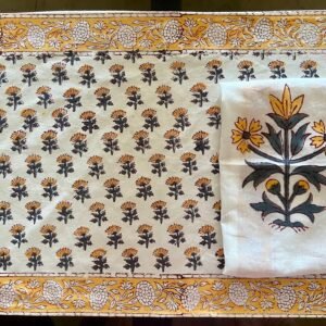 Table mats hand block print, organic cotton and mul cotton napkins set