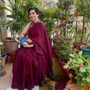 Ambika – Handwoven Maroon Khadi Saree with Mustard Zari Pallu
