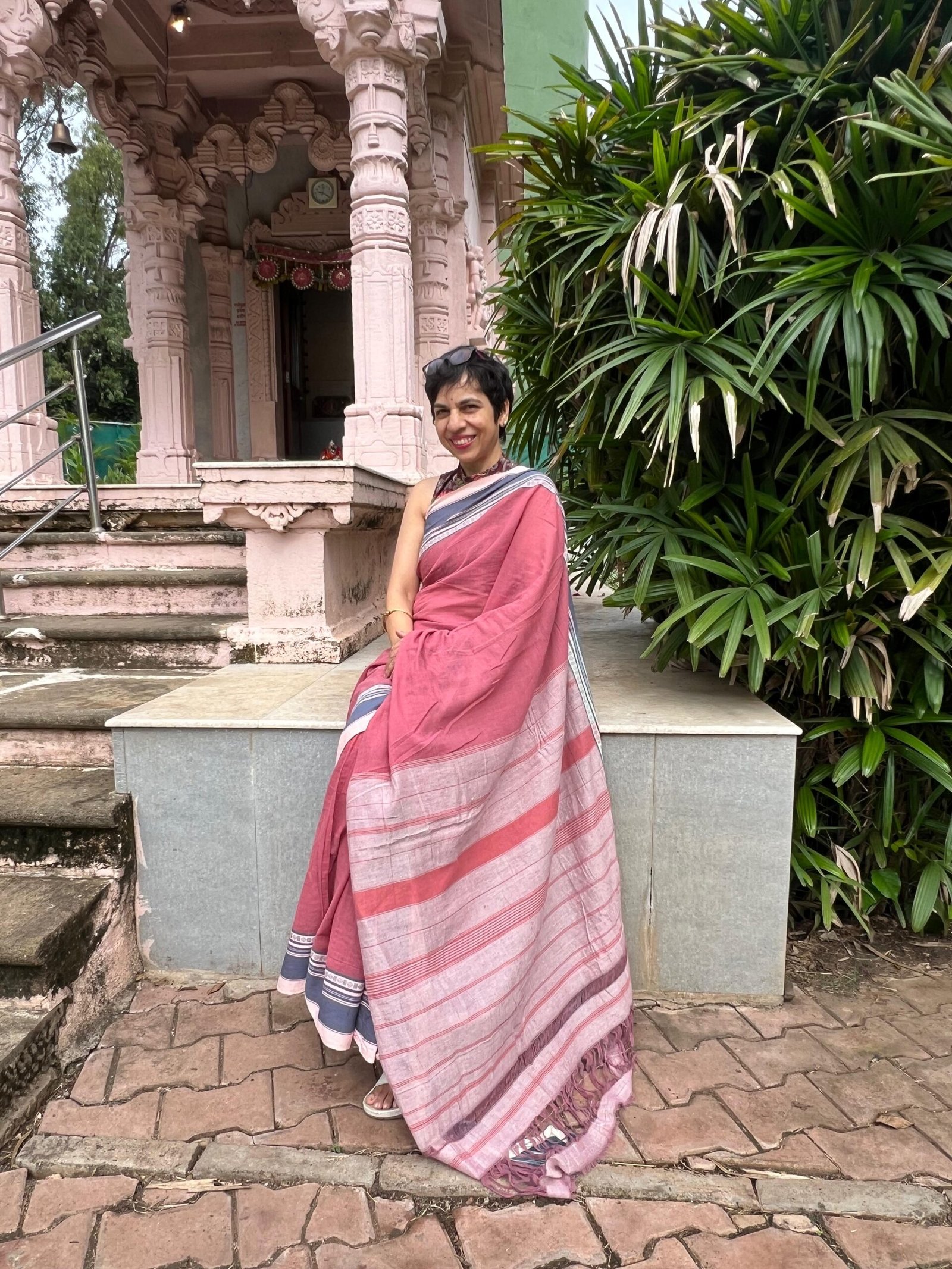 PANKAJĀ – Patteda Anchu Saree in Dusky Rose & Temple Grey