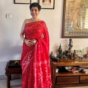 RANJANĪ – Handwoven Red Jamdani Saree
