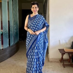 Nīlāntā– Indigo Handblock Printed Cotton Saree