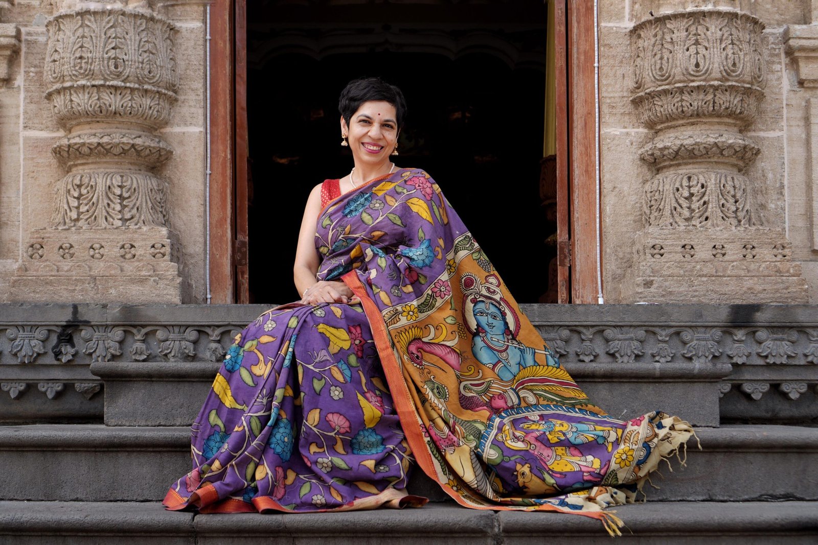 💠 Shyama — The Hand-Painted Kalamkari Saree
